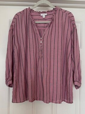 J. Jill Pink Striped Linen Top